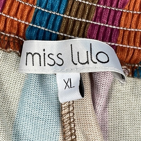 Miss Lulo Kai Autumn Stripes Wide Leg Pull On Pants Smocked Waist Sz XL - Picture 10 of 11